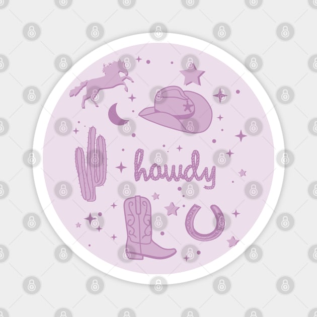 Pastel Cowboy Hat and Boot Pattern Mauve Cowgirl Aesthetic Magnet by YourGoods